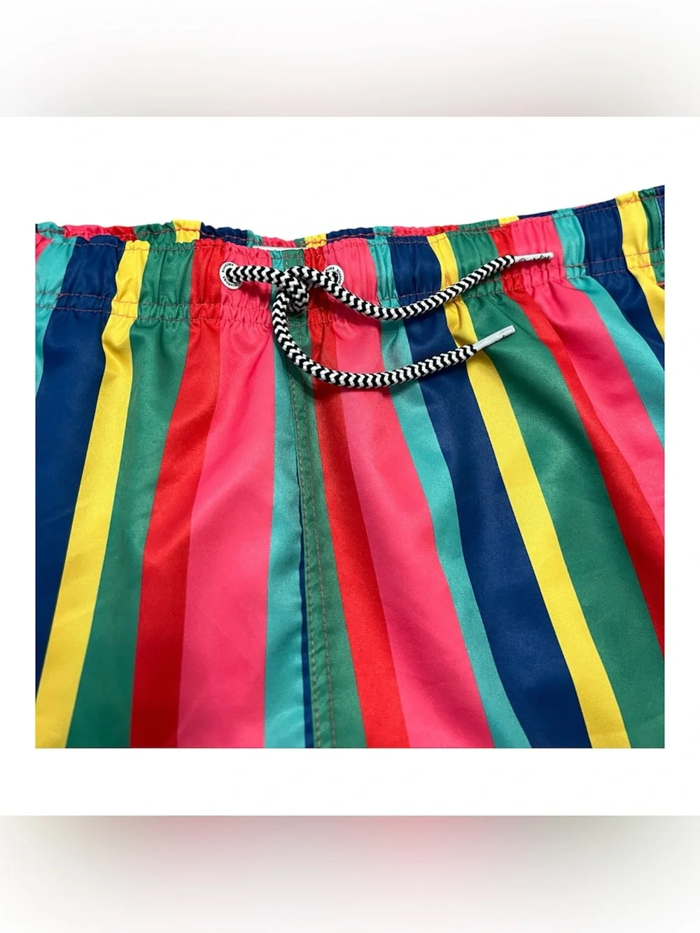 BOARDIES men’s CAKE STRIPE mid length swim shorts drawstring sz XL EUC colorful